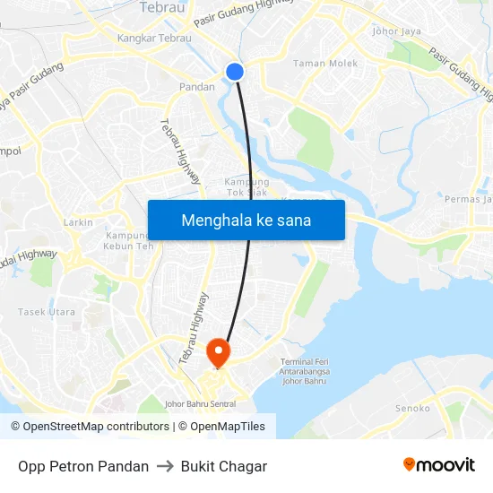Opp Petron Pandan to Bukit Chagar map