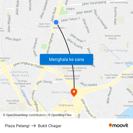 Plaza Pelangi to Bukit Chagar map