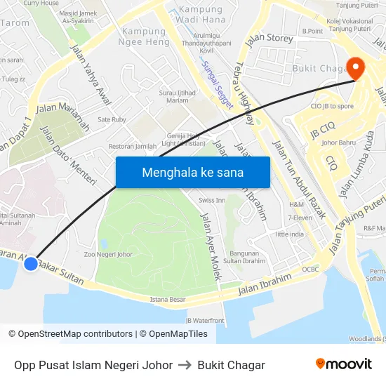 Opp Pusat Islam Negeri Johor to Bukit Chagar map