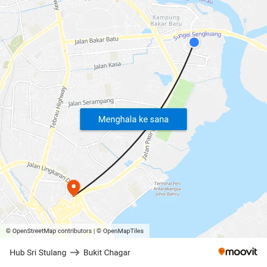 Hub Sri Stulang to Bukit Chagar map