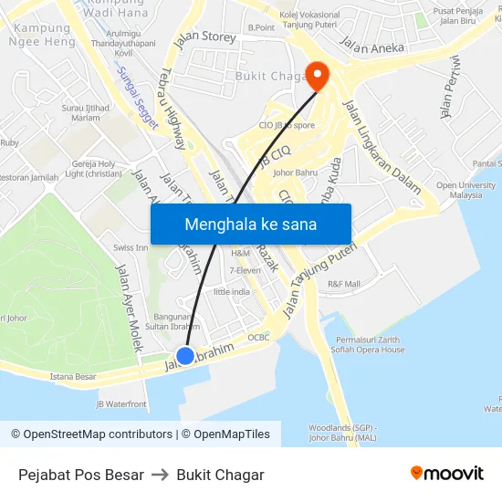 Pejabat Pos Besar to Bukit Chagar map