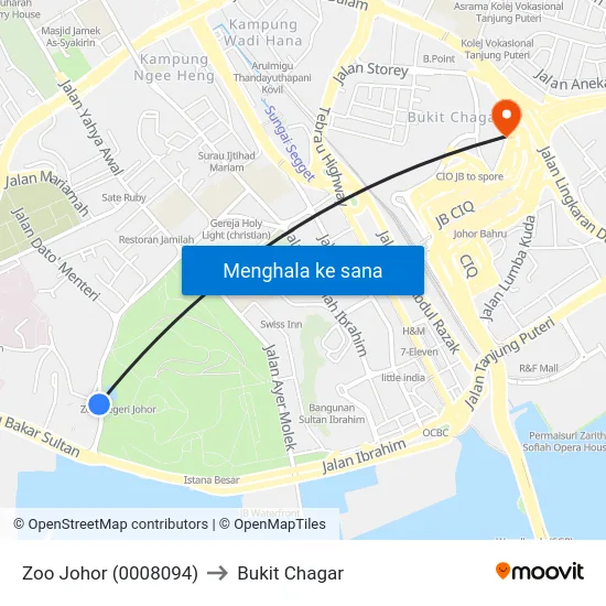 Zoo Johor (0008094) to Bukit Chagar map