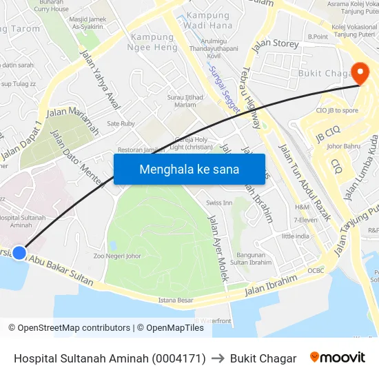 Hospital Sultanah Aminah (0004171) to Bukit Chagar map
