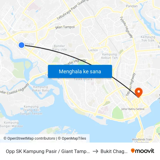 Opp SK Kampung Pasir / Giant Tampoi to Bukit Chagar map