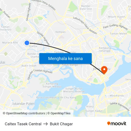 Caltex Tasek Central to Bukit Chagar map