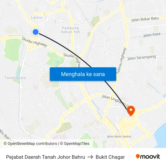 Pejabat Daerah Tanah Johor Bahru to Bukit Chagar map