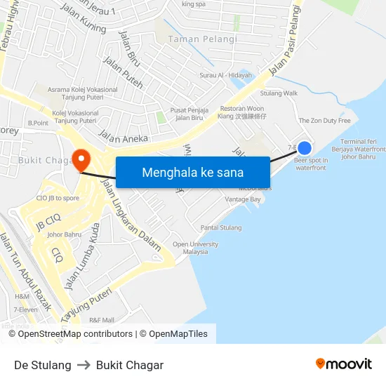 De Stulang to Bukit Chagar map