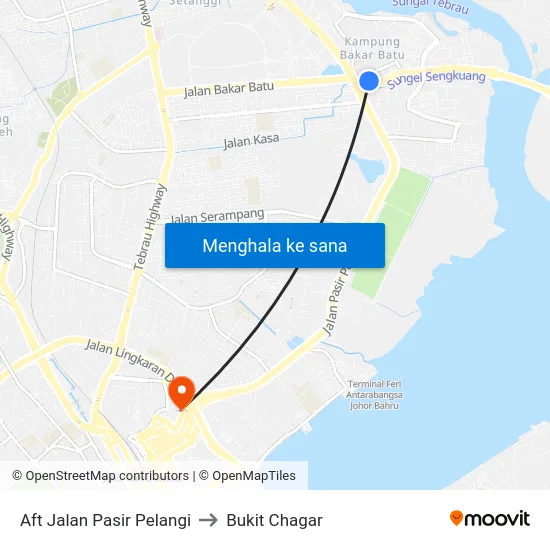 Aft Jalan Pasir Pelangi to Bukit Chagar map