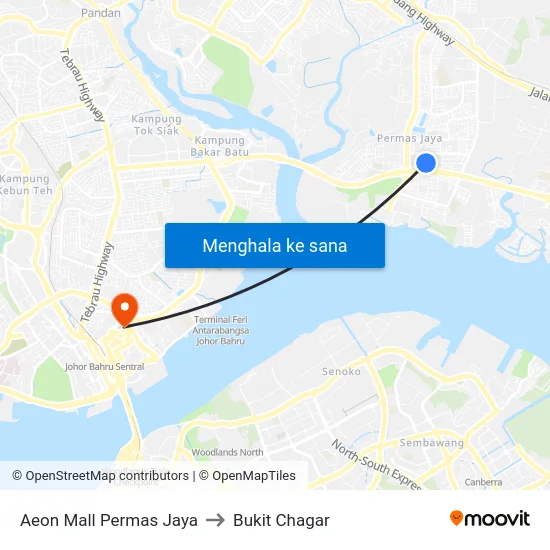Aeon Mall Permas Jaya to Bukit Chagar map