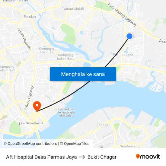 Aft Hospital Desa Permas Jaya to Bukit Chagar map