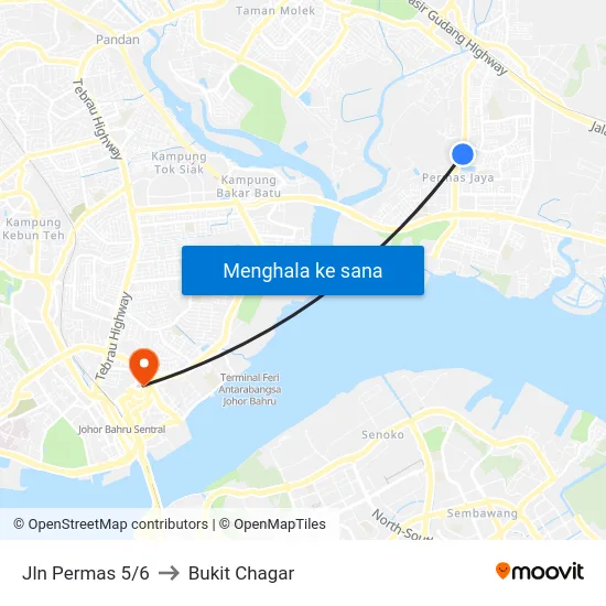 Jln Permas 5/6 to Bukit Chagar map