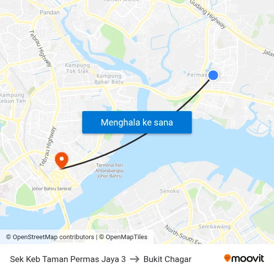 Sek Keb Taman Permas Jaya 3 to Bukit Chagar map