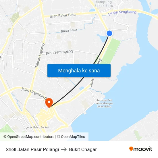 Shell Jalan Pasir Pelangi to Bukit Chagar map