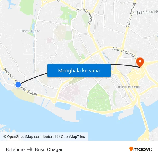 Beletime to Bukit Chagar map