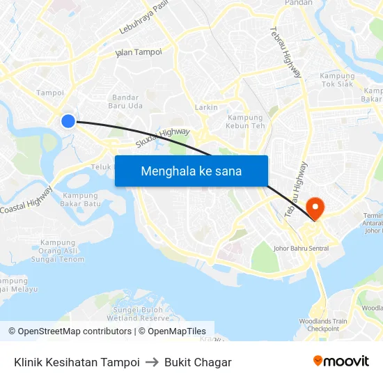 Klinik Kesihatan Tampoi to Bukit Chagar map