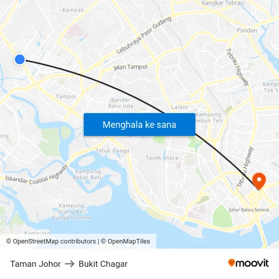 Taman Johor to Bukit Chagar map