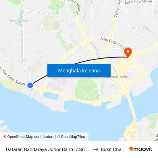 Dataran Bandaraya Johor Bahru / Sri Gela to Bukit Chagar map