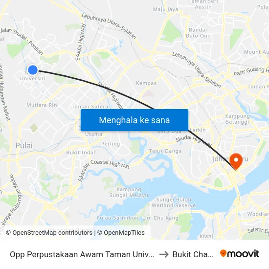 Opp Perpustakaan Awam Taman Universiti to Bukit Chagar map