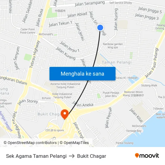 Sek Agama Taman Pelangi to Bukit Chagar map