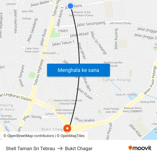 Shell Taman Sri Tebrau to Bukit Chagar map