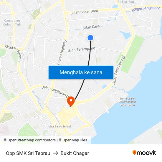 Opp SMK Sri Tebrau to Bukit Chagar map