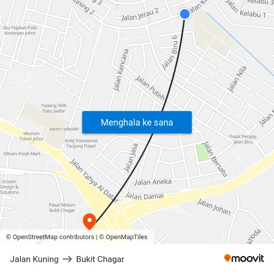 Jalan Kuning to Bukit Chagar map