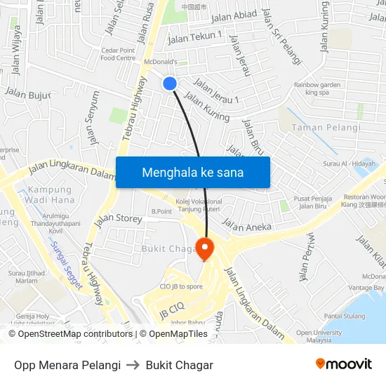 Opp Menara Pelangi to Bukit Chagar map