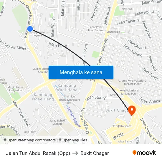 Jalan Tun Abdul Razak (Opp) to Bukit Chagar map
