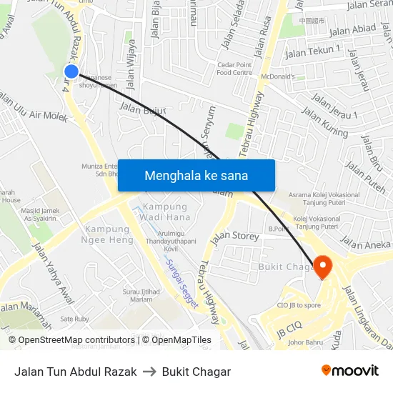 Jalan Tun Abdul Razak to Bukit Chagar map