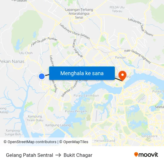 Gelang Patah Sentral to Bukit Chagar map