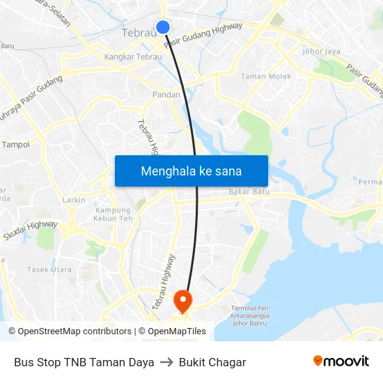 Bus Stop TNB Taman Daya to Bukit Chagar map