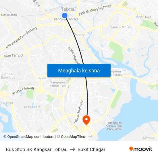 Bus Stop SK Kangkar Tebrau to Bukit Chagar map