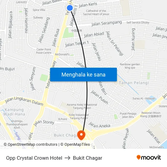 Opp Crystal Crown Hotel to Bukit Chagar map