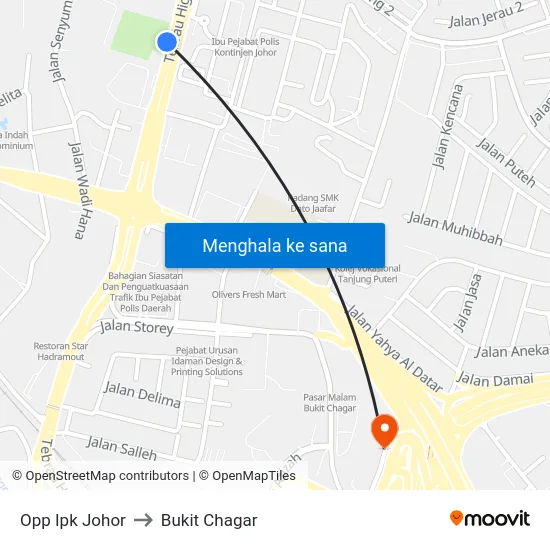 Opp Ipk Johor to Bukit Chagar map