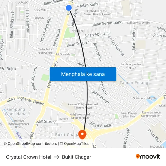 Crystal Crown Hotel to Bukit Chagar map