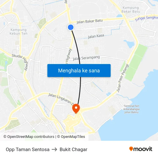 Opp Taman Sentosa to Bukit Chagar map