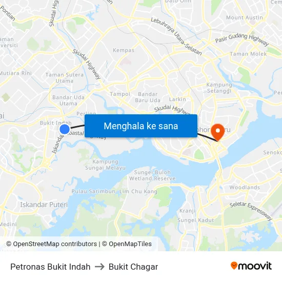 Petronas Bukit Indah to Bukit Chagar map