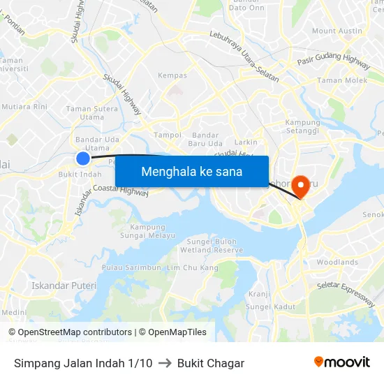 Simpang Jalan Indah 1/10 to Bukit Chagar map