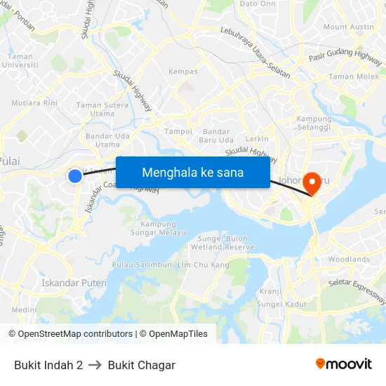 Bukit Indah 2 to Bukit Chagar map