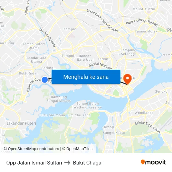 Opp Jalan Ismail Sultan to Bukit Chagar map