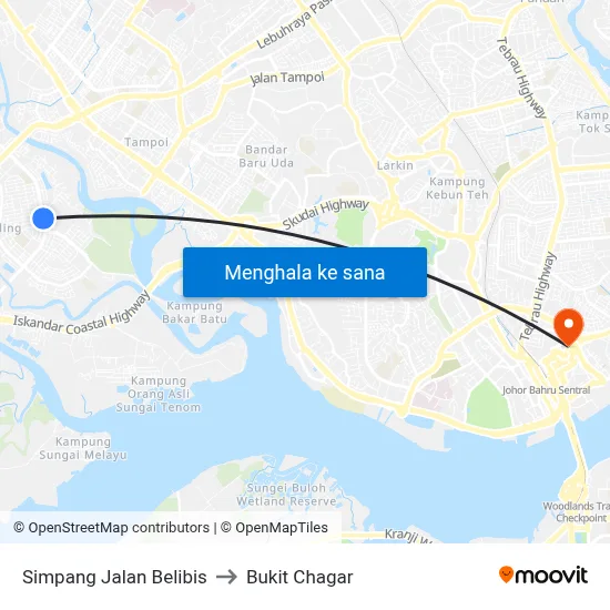 Simpang Jalan Belibis to Bukit Chagar map