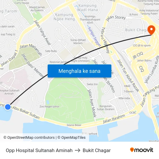 Opp Hospital Sultanah Aminah to Bukit Chagar map