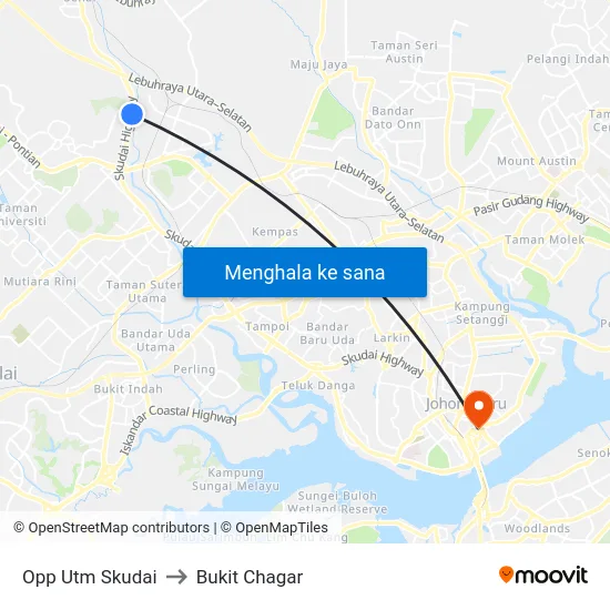 Opp Utm Skudai to Bukit Chagar map