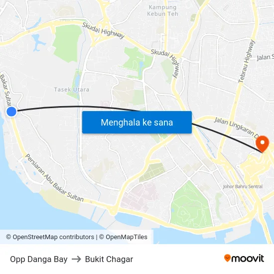 Opp Danga Bay to Bukit Chagar map