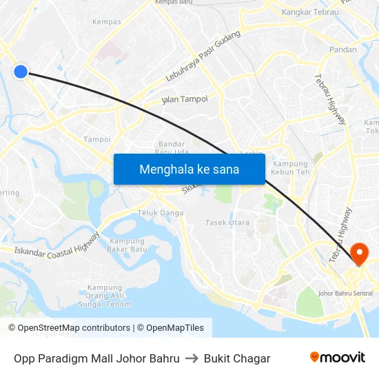 Opp Paradigm Mall Johor Bahru to Bukit Chagar map