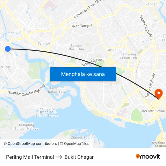 Perling Mall Terminal to Bukit Chagar map