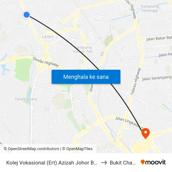 Kolej Vokasional (Ert) Azizah Johor Bahru to Bukit Chagar map