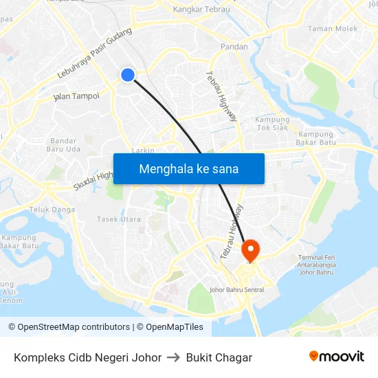 Kompleks Cidb Negeri Johor to Bukit Chagar map