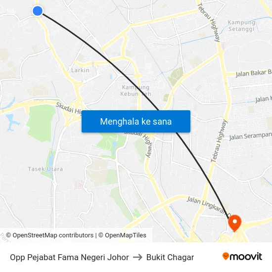 Opp Pejabat Fama Negeri Johor to Bukit Chagar map