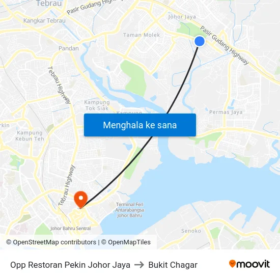 Opp Restoran Pekin Johor Jaya to Bukit Chagar map
